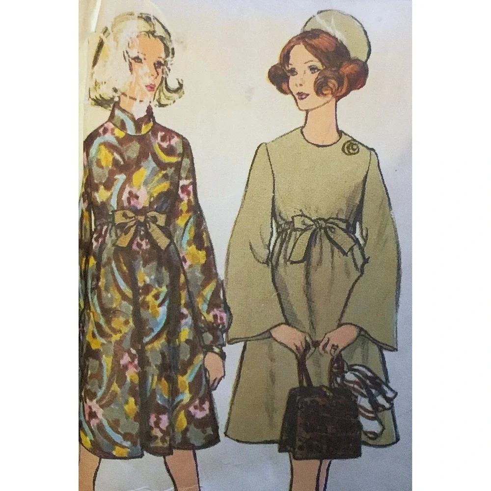 Vogue Pattern 60s Retro Empire Adj Dress Gown Wide Flared Pant EZ Maternity 34